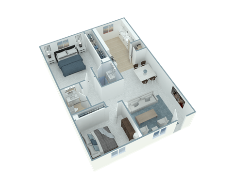 Floor plan for 2 beds, 2 baths, 1000 sqft